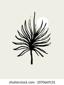 Vector  hand drawn illustration with  floral element . Creative artwork in minimalism style. Template for card, poster, banner, print for t-shirt, pin, badge, patch.