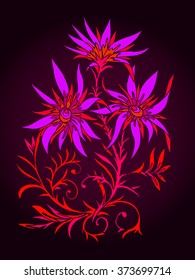 Vector hand drawn illustration with  flowers. In violet and red colors.