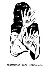 Vector hand drawn illustration of fortune teller isolated. Template for card, poster, banner, print for t-shirt, pin, badge, patch.