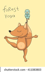 Vector hand drawn illustration. Fox practicing yoga