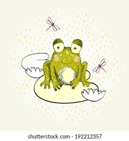 Vector hand drawn illustration with funny frog