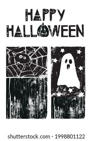 Vector hand drawn illustration of  funny Happy Halloween design  elements and characters