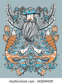vector hand drawn illustration of funny mushrooms and animals