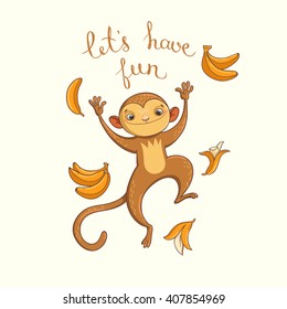vector hand drawn illustration with funny monkey