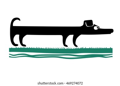 Vector hand drawn illustration with funny dachshund