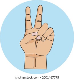 Vector hand drawn illustration of a hand gesture. Fingers two.