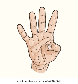 Vector hand drawn illustration of the hand gesture. Four fingers