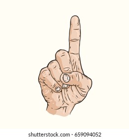 Vector hand drawn illustration of the hand gesture. One finger