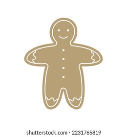 Vector hand drawn illustration of a gingerbread man. Cookies icon for design of cards, posters, gift wrapping.