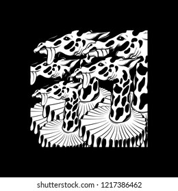 Vector hand drawn illustration of giraffe isolated . Tattoo artwork. Template for card, poster, banner, print for t-shirt, pin, badge, patch.