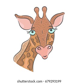 Vector hand drawn illustration. Giraffe, children's illustration.