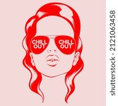 Vector hand drawn illustration of girl in aviator glasses. Creative artwork. Template for card, poster, banner, print for t-shirt, pin, badge, patch.