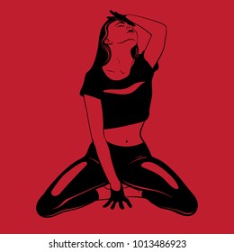 Vector hand drawn illustration of a girl on her knees isolated. Template for card, poster, banner print for t-shirt. 