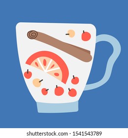 Vector hand drawn illustration of a glass with berries, orange slice and cinnamon for a drink. Design greeting cards, pos