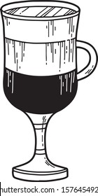 Vector hand drawn illustration of glass with coffee, latte. Flat cartoon style, isolated on white background. For print, menu, cafe, restaurant, market. 