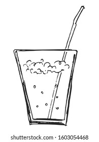 Vector, hand drawn illustration of glass with cocktail. Motives of drinking, beverages, style of life