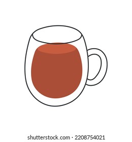 Vector hand drawn illustration of a glass cup of tea. Cozy winter evening at home.