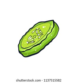 Vector hand drawn illustration of a green cucumber. Coloful cartoon icon. Food art for print, web, mobile and infographics. Isolated on white background element.