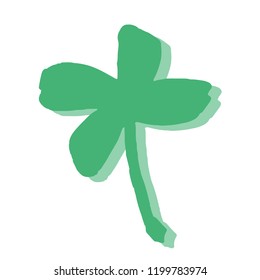 vector hand drawn illustration of green four leaf clover for luck or birthday wish 