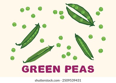 vector hand drawn illustration of Green peas, imitation of paper cutting without rounded shapes, only straight
