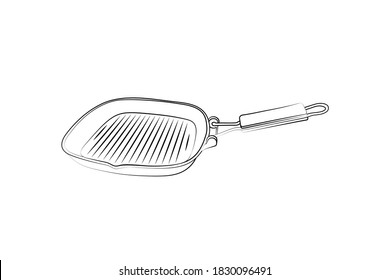 Vector hand drawn illustration of Griddle pan in vintage engraved style. Isolated on white background.