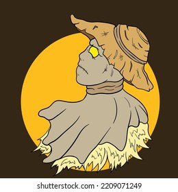 vector hand drawn illustration halloween scarecrow, design for digital and printable