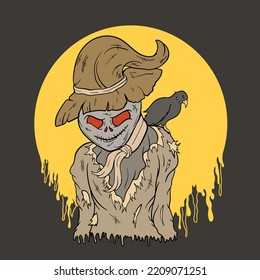 vector hand drawn illustration halloween scarecrow, design for digital and printable