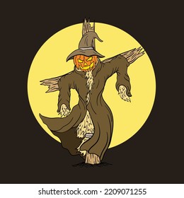 vector hand drawn illustration halloween scarecrow, design for digital and printable