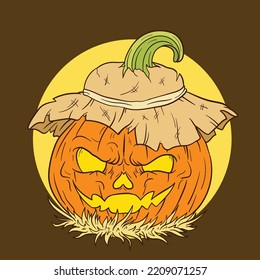 vector hand drawn illustration halloween scarecrow, design for digital and printable
