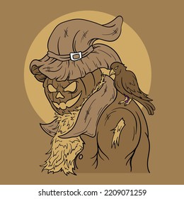 ilustración dibujada a mano halloween espantapájaros, diseño digital e imprimible