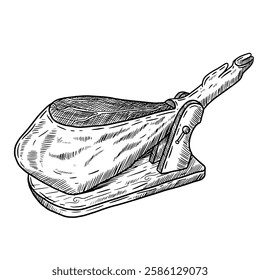 Vector hand drawn illustration of ham shoulder typical Spanish food