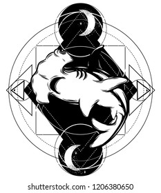 Vector hand drawn illustration of hammerhead shark isolated. Creative tattoo artwork. Template for card, poster, banner, print for t-shirt, pin, badge, patch.