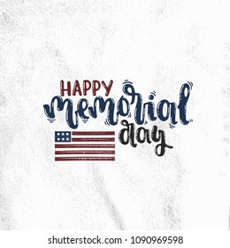 Vector hand drawn illustration. Happy memorial day, flag, America. Idea for postcard.