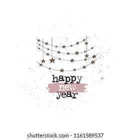 Ilustración dibujada a mano por vectores. Feliz año nuevo, feriados.  Idea para afiche, postal.
