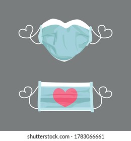 Vector Hand Drawn Illustration Of A Heart Shaped Face Mask And A Mask With A Heart On It.