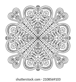 Vector hand drawn illustration with hearts. Doodle outline illustration for coloring. Anti stress coloring page for Valentine's Day. 