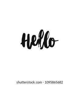Vector hand drawn illustration. Hello lettering. Idea for poster, postcard.