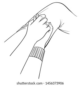Vector hand drawn illustration of holding hands isolated on white background.