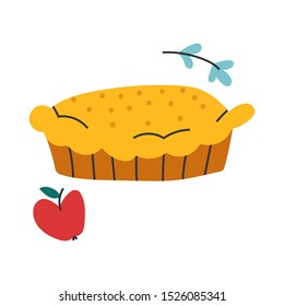 Vector hand drawn illustration of homemade apple pie, seasonal fall symbol. Doodle icon in modern trendy flat cartoon style.