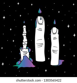 Vector hand drawn illustration of human fingers with fire and melting fingers. Tattoo artwork. Template for card, poster, banner, print for t-shirt.  Surreal illustration