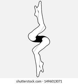 Vector hand drawn illustration of human body with four legs isolated. Creative tattoo artwork. Template for card, poster. banner, print for t-shirt, pin, badge, patch.