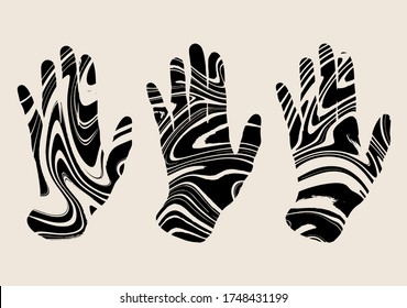 Vector hand drawn illustration of human hands isolated. Tattoo surreal artwork. Template for card, poster, banner, print for t-shirt, pin, badge, patch.
