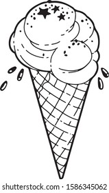 Vector hand drawn illustration of ice cream. Engraving style, isolated on white background. For menu, restaurants, cafe, market, print design.