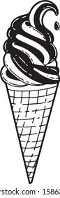 Vector hand drawn illustration of ice cream. Engraving style, isolated on white background. For menu, restaurants, cafe, market, print design.