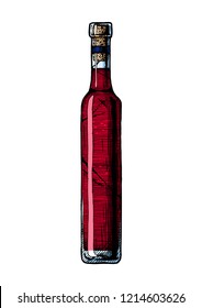 Vector hand drawn illustration of icewine, type of dessert wine in vintage engraved style. Isolated on white background.
