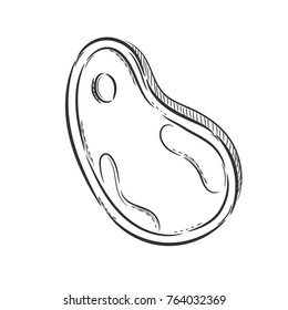Vector hand drawn illustration. Icon steak meat.  Isolated on white background.