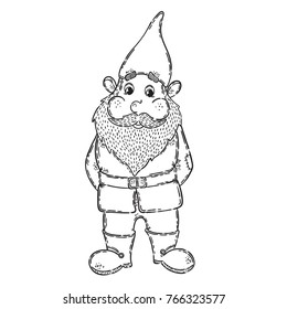 Vector hand drawn illustration. Icon dwarf.  Isolated on white background.