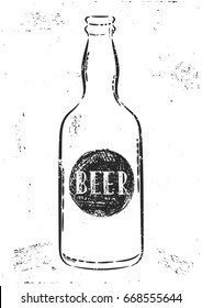 Vector hand drawn illustration. The idea for a cafe, restaurant,kitchen,  poster. Bottle beer poster.