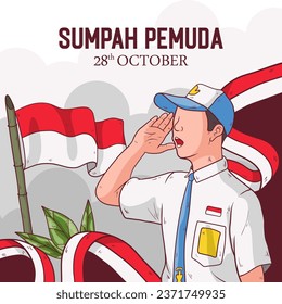 Vector Hand drawn illustration for indonesian sumpah pemuda. Illustration of junior high school being respectful