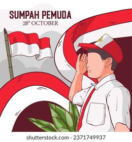 Vector Hand drawn illustration for indonesian sumpah pemuda. Illustration of elementary school children being respectful